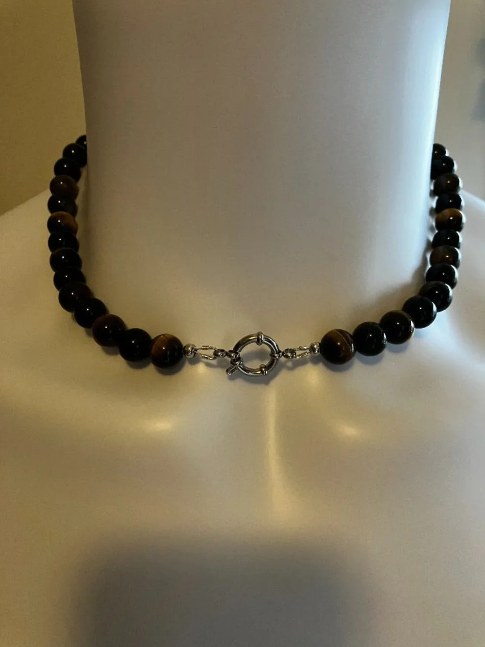 Men's Tiger Eye and Obsidian Genuine Gemstones 18.5-inch Choker Handmade NEW